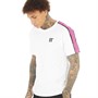 11 Degrees Mens Sleeve Panel Taped T-Shirt Neon Pink Glo/White