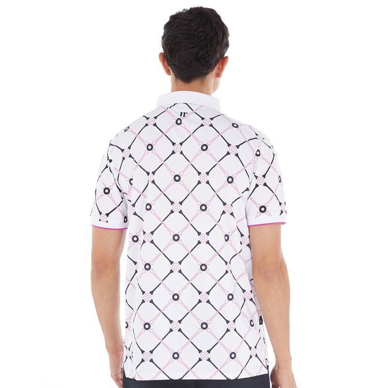 11 Degrees Mens Tee Print Polo White/Raspberry Pink