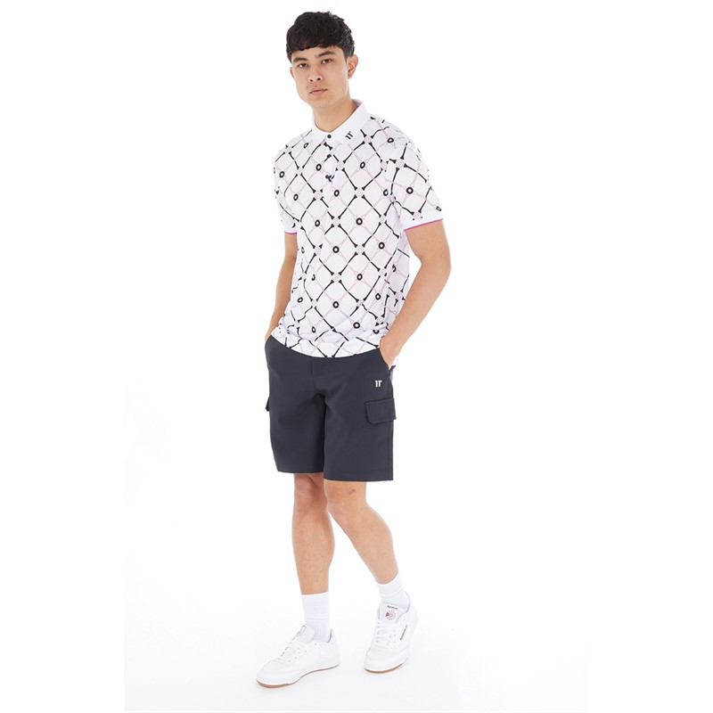 11 Degrees Mens Tee Print Polo White/Raspberry Pink
