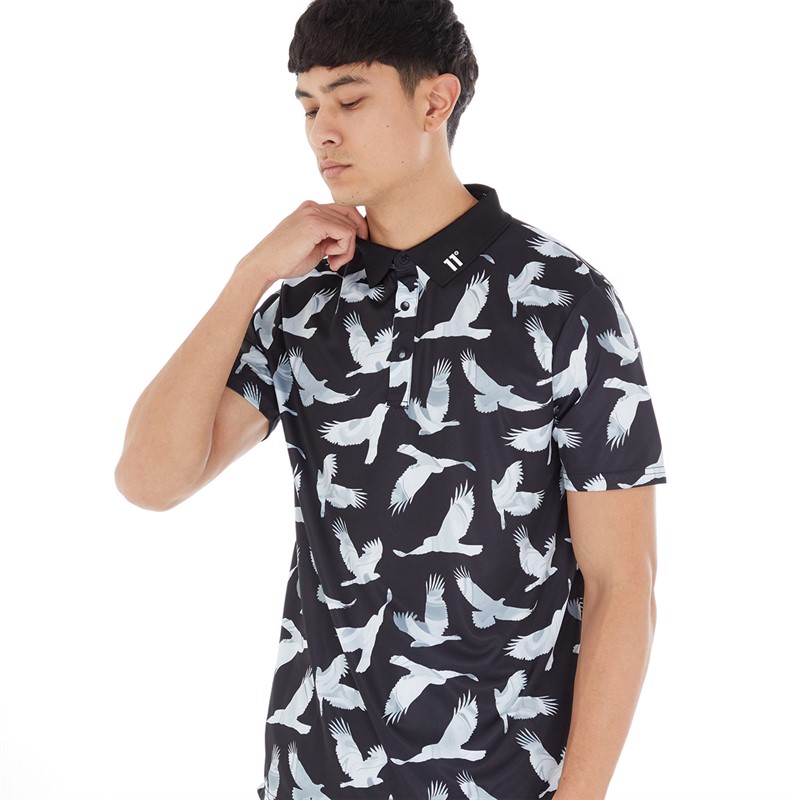 11 Degrees Mens Bird Print Polo Black