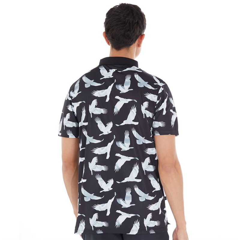 11 Degrees Mens Bird Print Polo Black