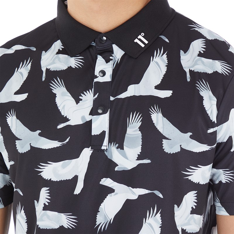 11 Degrees Mens Bird Print Polo Black