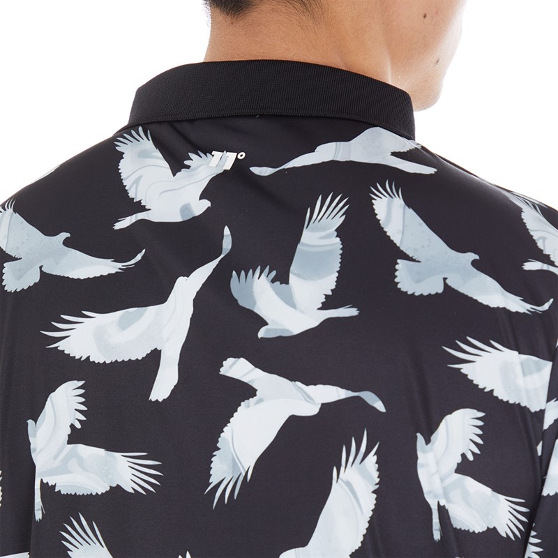 11 Degrees Mens Bird Print Polo Black