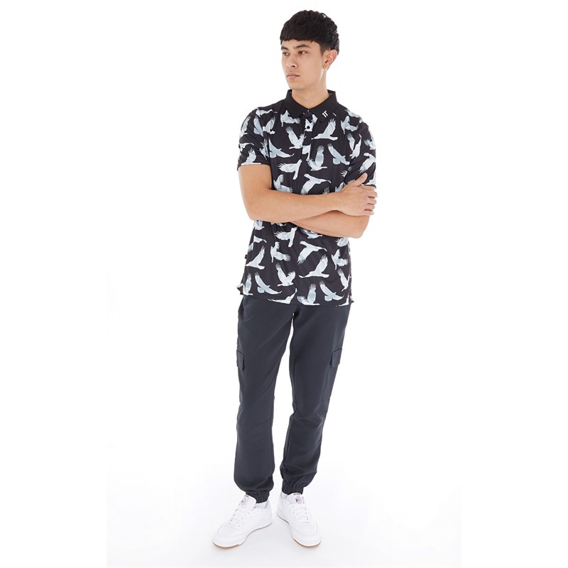 11 Degrees Mens Bird Print Polo Black