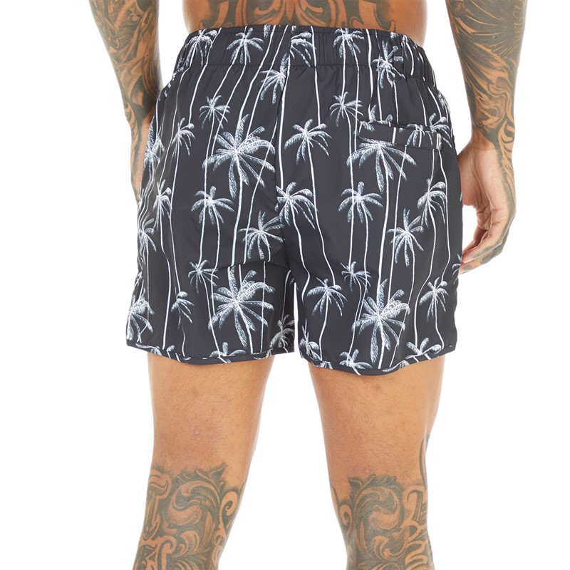 11 Degrees Mens Palm Print Swim Shorts Black