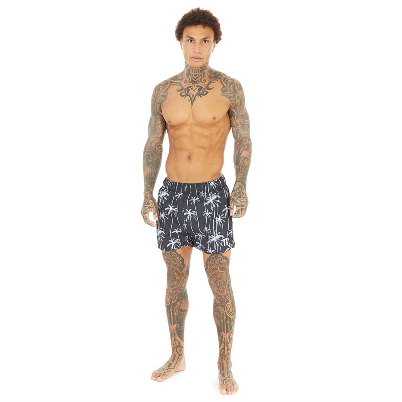 11 Degrees Mens Palm Print Swim Shorts Black