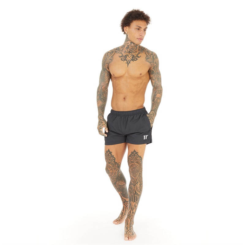 11 Degrees Mens Short Side Split Swim Shorts Black