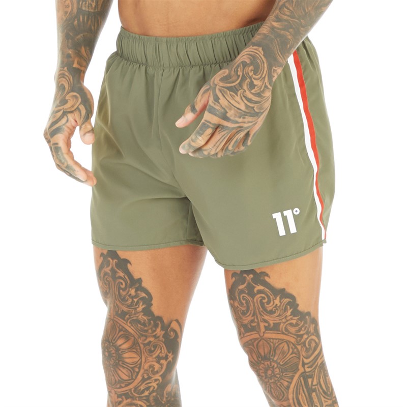 11 Degrees Mens Twin Colour Tape Swim Shorts Khaki