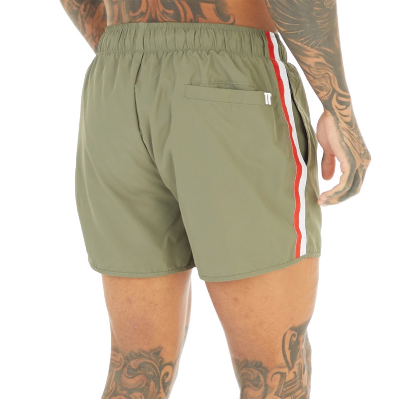 11 Degrees Mens Twin Colour Tape Swim Shorts Khaki