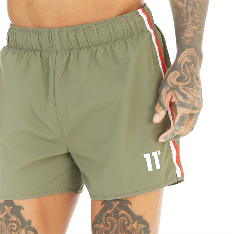 11 Degrees Mens Twin Colour Tape Swim Shorts Khaki