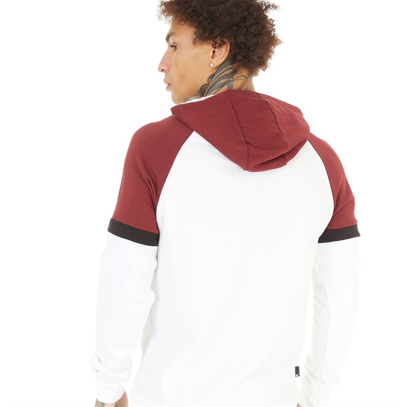 11 Degrees Mens Cut And Sew Pullover Hoodie White/Promegranate/Black