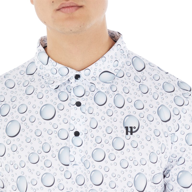 11 Degrees Mens Bubble Print Polo White
