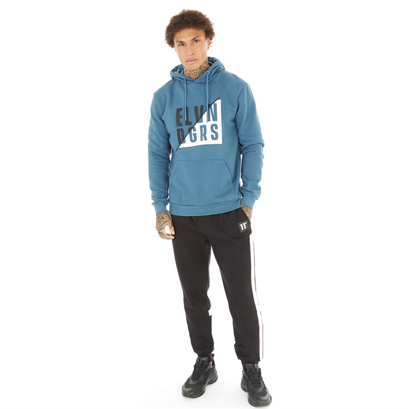 11 Degrees Mens Large Graphic Pullover Hoodie Indian Teal