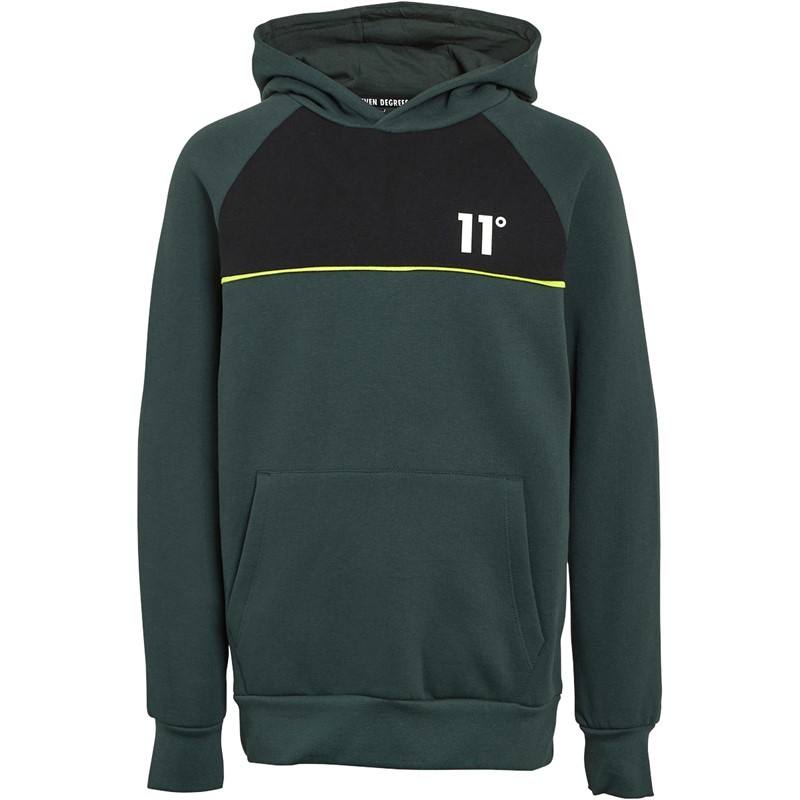 Buy 11 Degrees Boys Colour Block Piped Hoodie Darkest Spruce Green Black