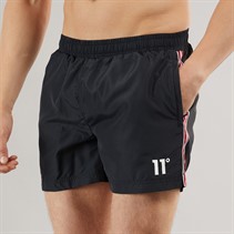 11 Degrees Mens Stripe Taped Swim Shorts Black