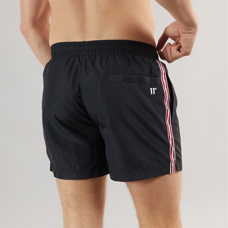 11 Degrees Mens Stripe Taped Swim Shorts Black