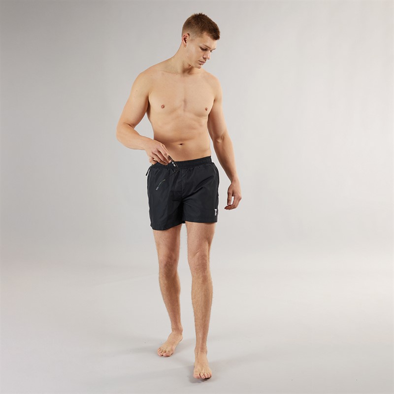 11 Degrees Mens Stripe Taped Swim Shorts Black