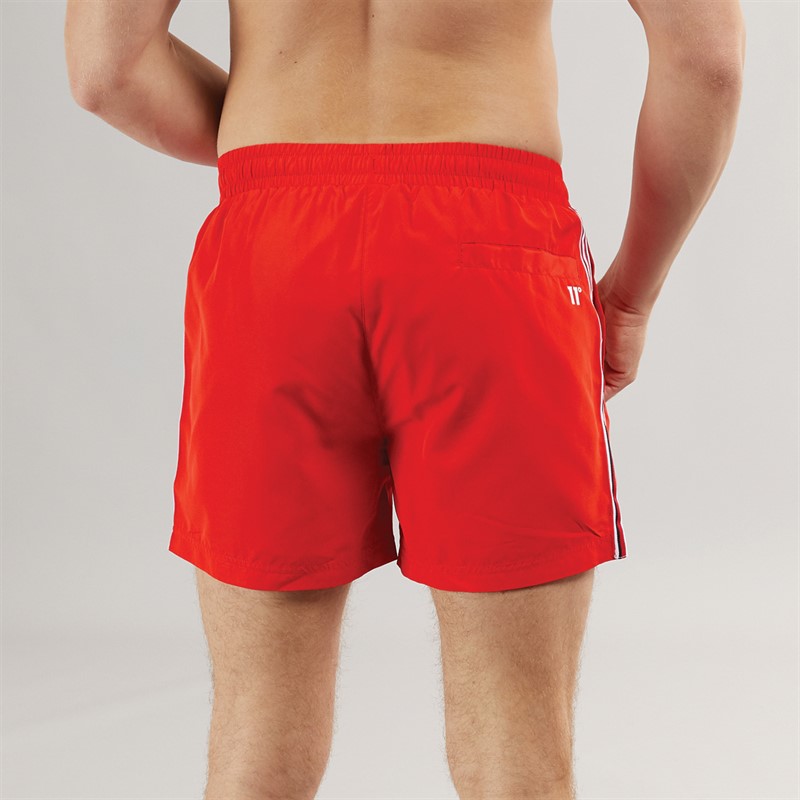 11 Degrees Mens Stripe Taped Swim Shorts Performance Red