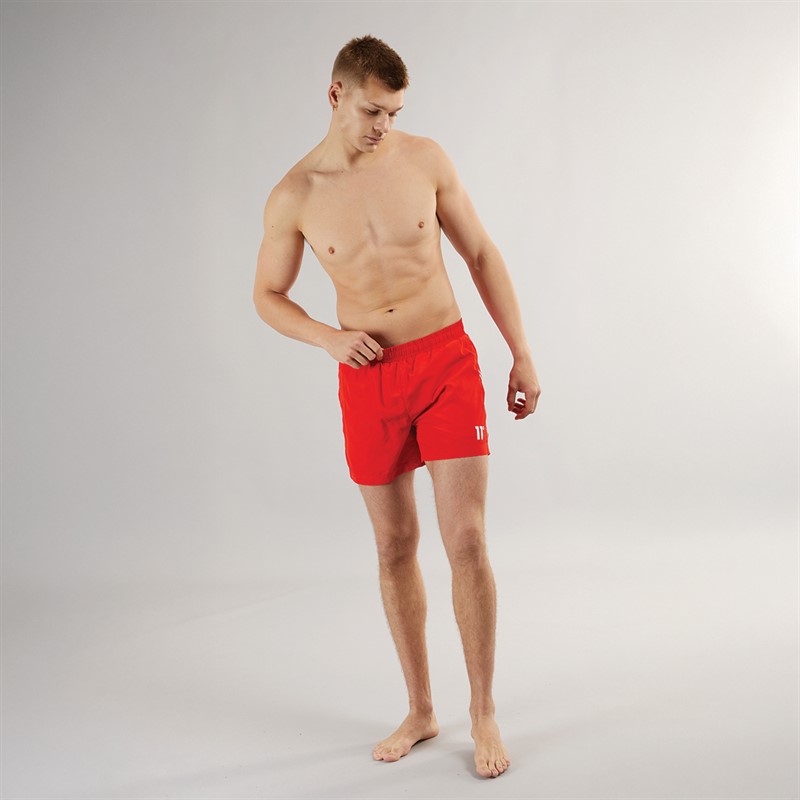 11 Degrees Mens Stripe Taped Swim Shorts Performance Red