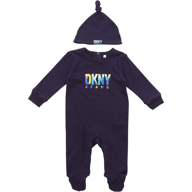 Buy DKNY Jeans Boys Sleepsuit With Knotted Hat Set Navy