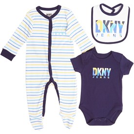 Buy DKNY Jeans Boys Baby Sleepsuit Bodysuit And Bib Set Navy