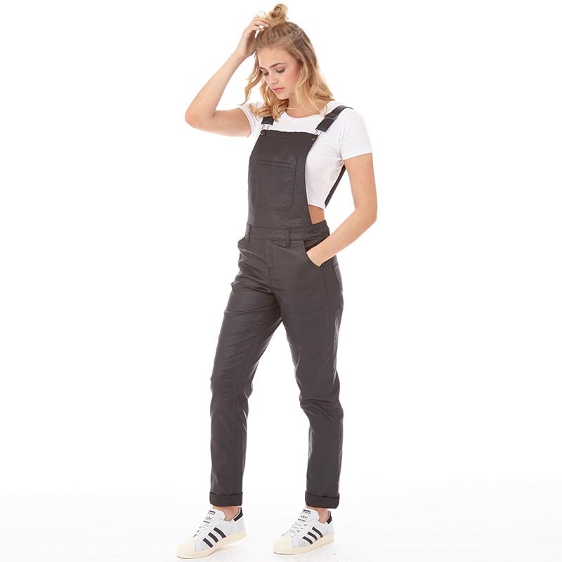 Buy Vila Womens Viallow Coated Dungarees Black