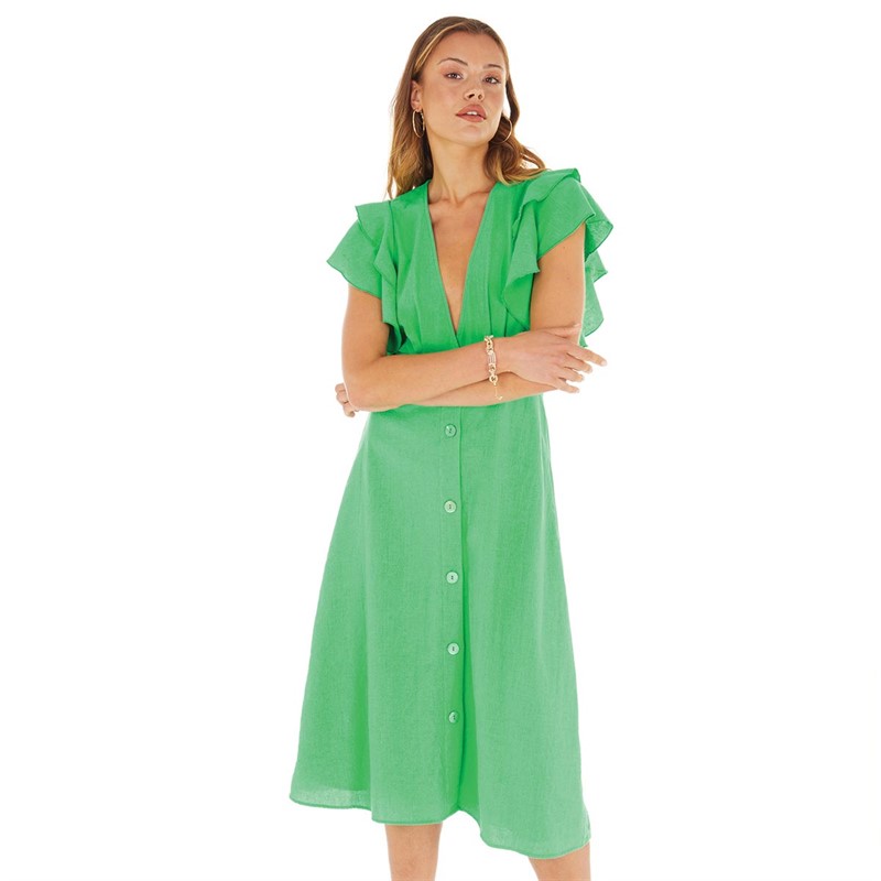 green emerald velvet dress Vila  Vijosa 2/4 WRAP DRESS  Dresses  Green