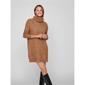 Buy Vila Womens Cila Roll Neck Knitted Tunic Jumper Dress Toasted