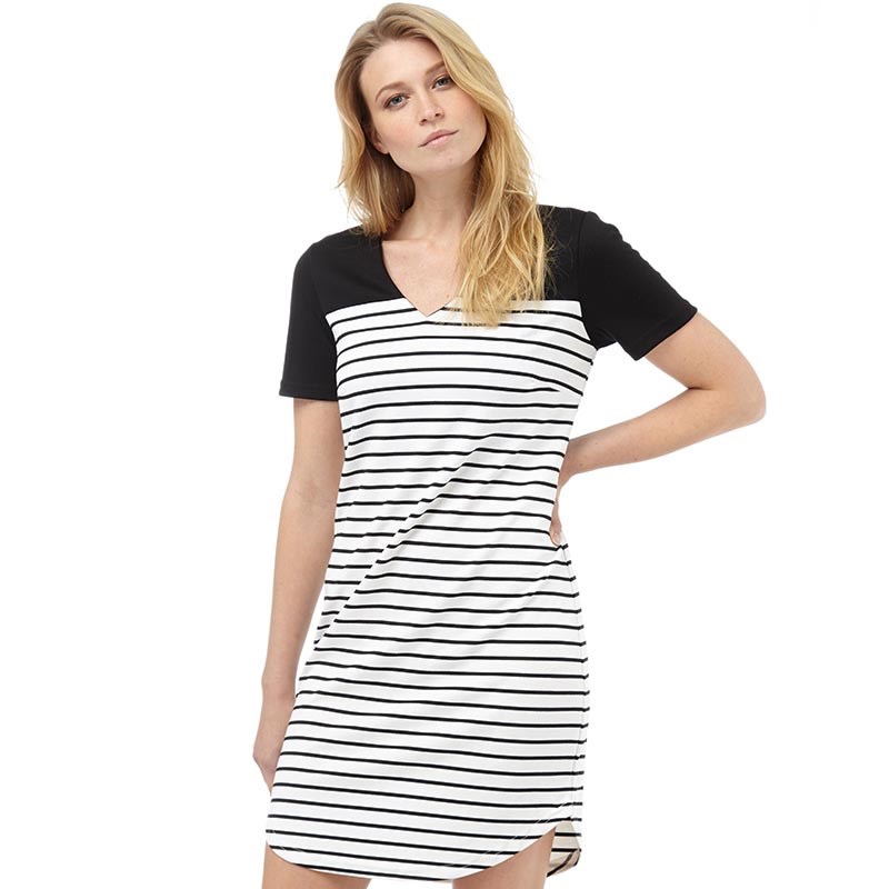 Vila Womens Tinny Blocked Stripe Dress Snow White/Black Vila Womens Tinny Blocked Stripe Dress Snow White/Black