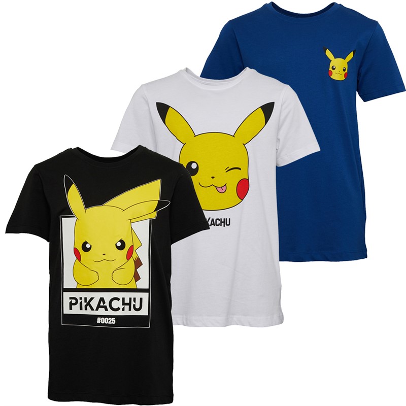 Pokemon Kids Roman Three Pack T-Shirts Bright White/True Blue/Black