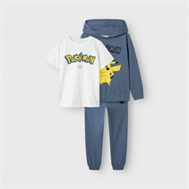 Pokemon Drengenes Maloi Hoodie T-shirt Og Joggingbukser Træningsdragt Tre-delt Sæt Kina Blå