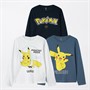 Pokemon Jongens Malim Driepack Langarm T-Shirts Pak Donker Saffier/Helder Wit/China Blauw