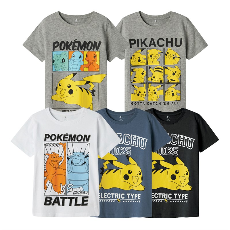 Pokemon Boys Malex Five Pack T-Shirts Set Grey Melange/China Blue/Bright White/Grey Melange/Black