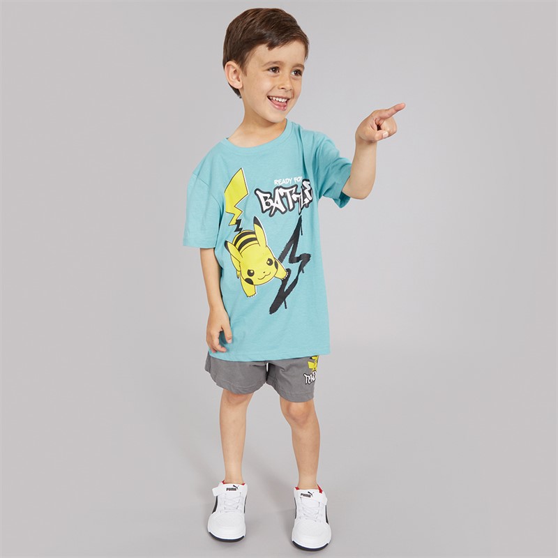Pokemon Boys T-Shirt And Shorts Co-Ord Dark Teal Green