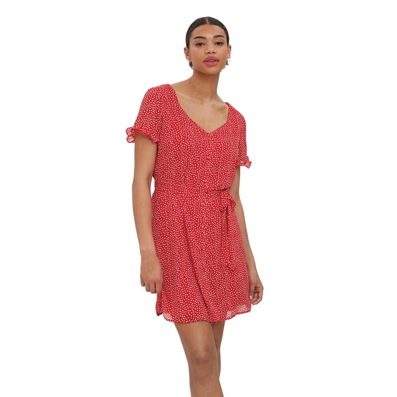 Vero Moda Womens Caro Dotted Short Sleeve Short Dress Goji Berry