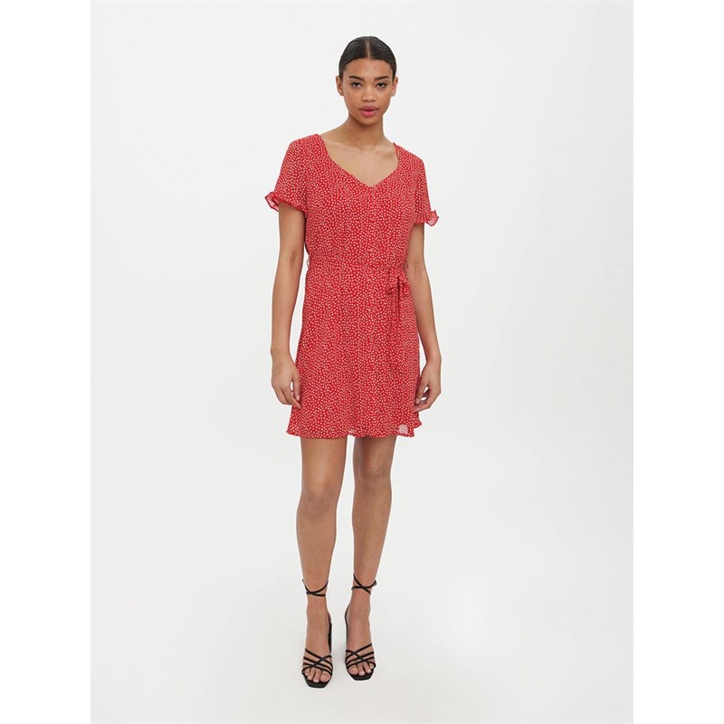 Vero Moda Womens Caro Dotted Short Sleeve Short Dress Goji Berry