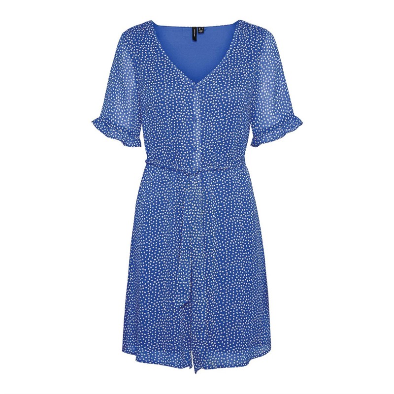Vero Moda Womens Caro Dotted Short Sleeve Short Dress Dazzling Blue