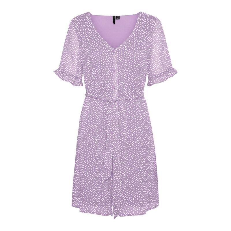 Vero Moda Womens Caro Dotted Short Sleeve Short Dress Lavendula
