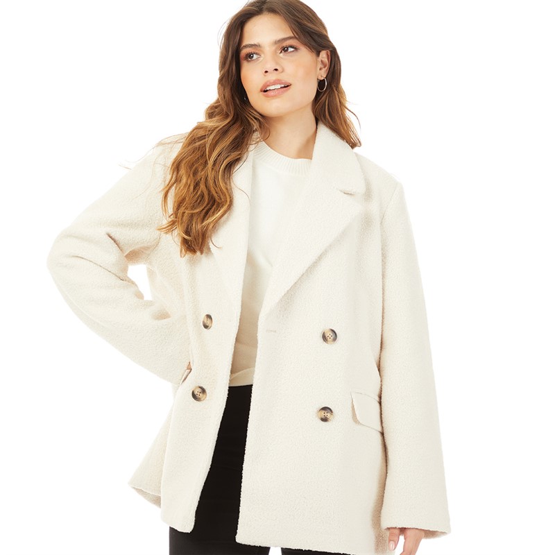 Vero Moda Womens Double Breasted Grandad Coat Cream