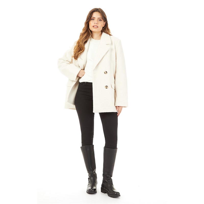 Vero Moda Womens Double Breasted Grandad Coat Cream