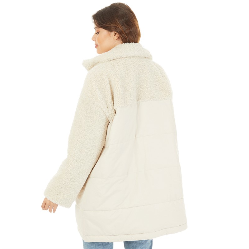 Vero Moda Womens Borg Panelled Puffer Coat Cream