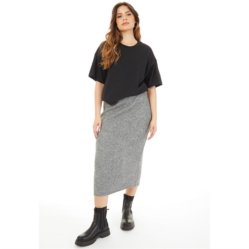 Vero Moda Womens Knitted Midi Skirt Grey