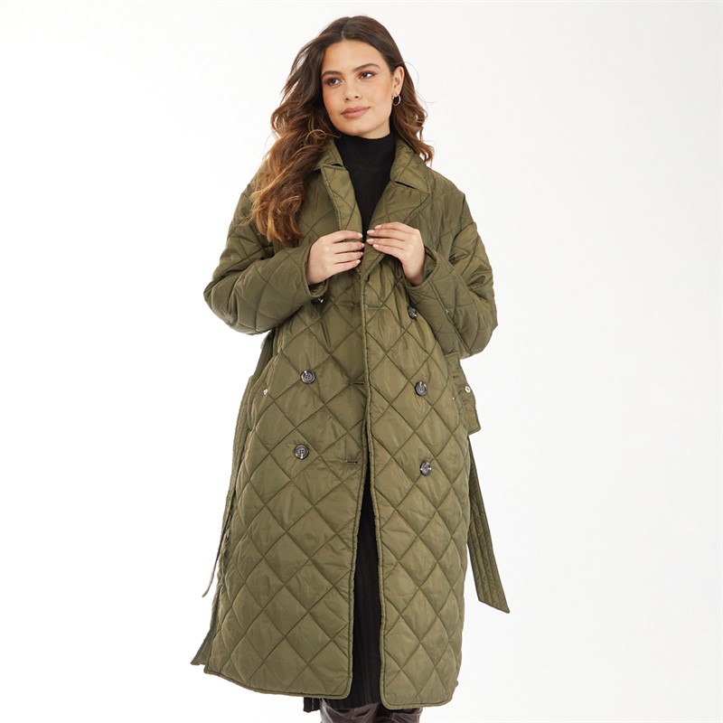 Vero Moda Womens Quilted Maxi Coat Khaki