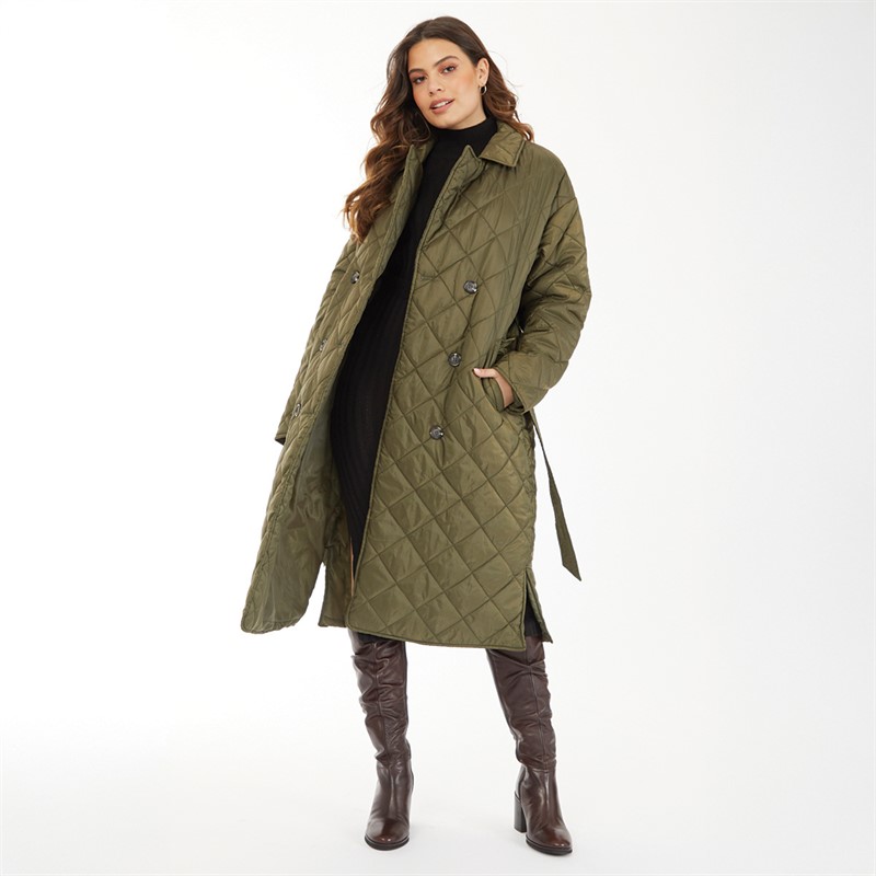 Vero Moda Womens Quilted Maxi Coat Khaki