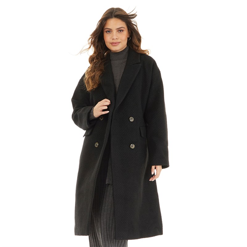 Vero Moda Womens Double Breasted Oversized Formal Coat Black