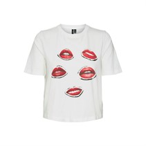 Vero Moda Damen Melena T-Shirt Schneeweiß/Rote Lippen