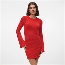 Vero Moda Damen Rihanna Langarm Mini Kleid High Risk Rot Uni Häkel