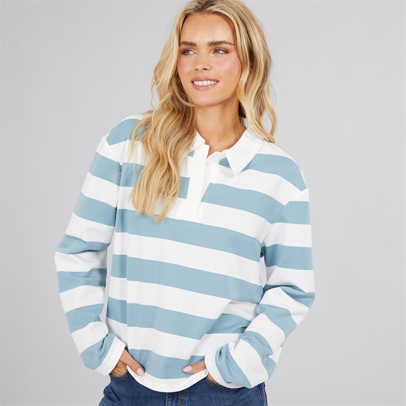 Vero Moda Womens Pernille Long Sleeve Striped Polo Shirt Blue - Size M