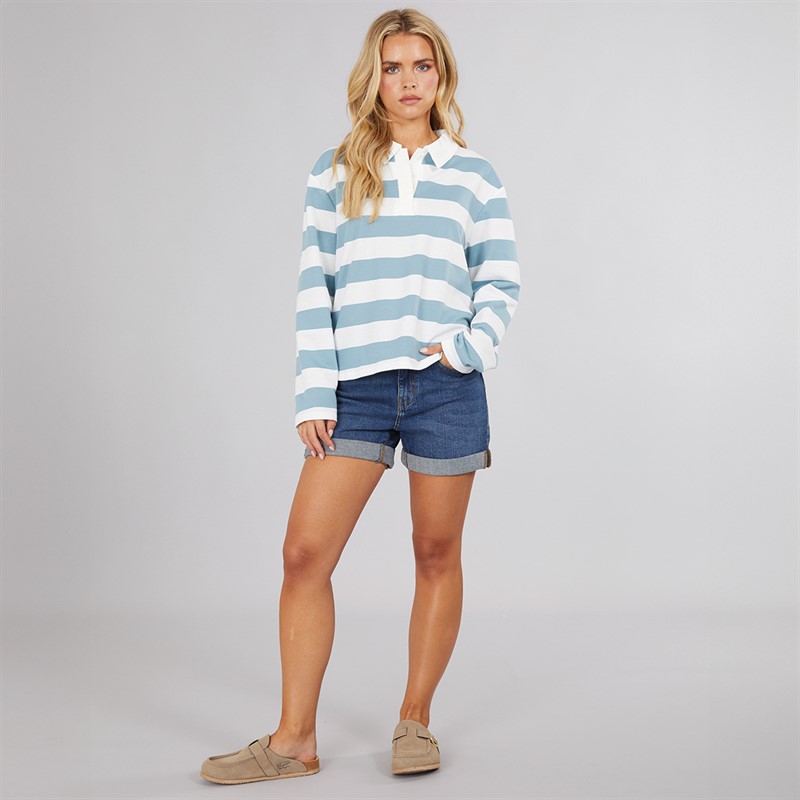 Vero Moda Womens Pernille Long Sleeve Striped Polo Shirt Blue
