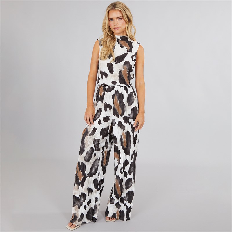 Vero Moda Womens Kendal High Neck Jumpsuit Birch Leo AOP